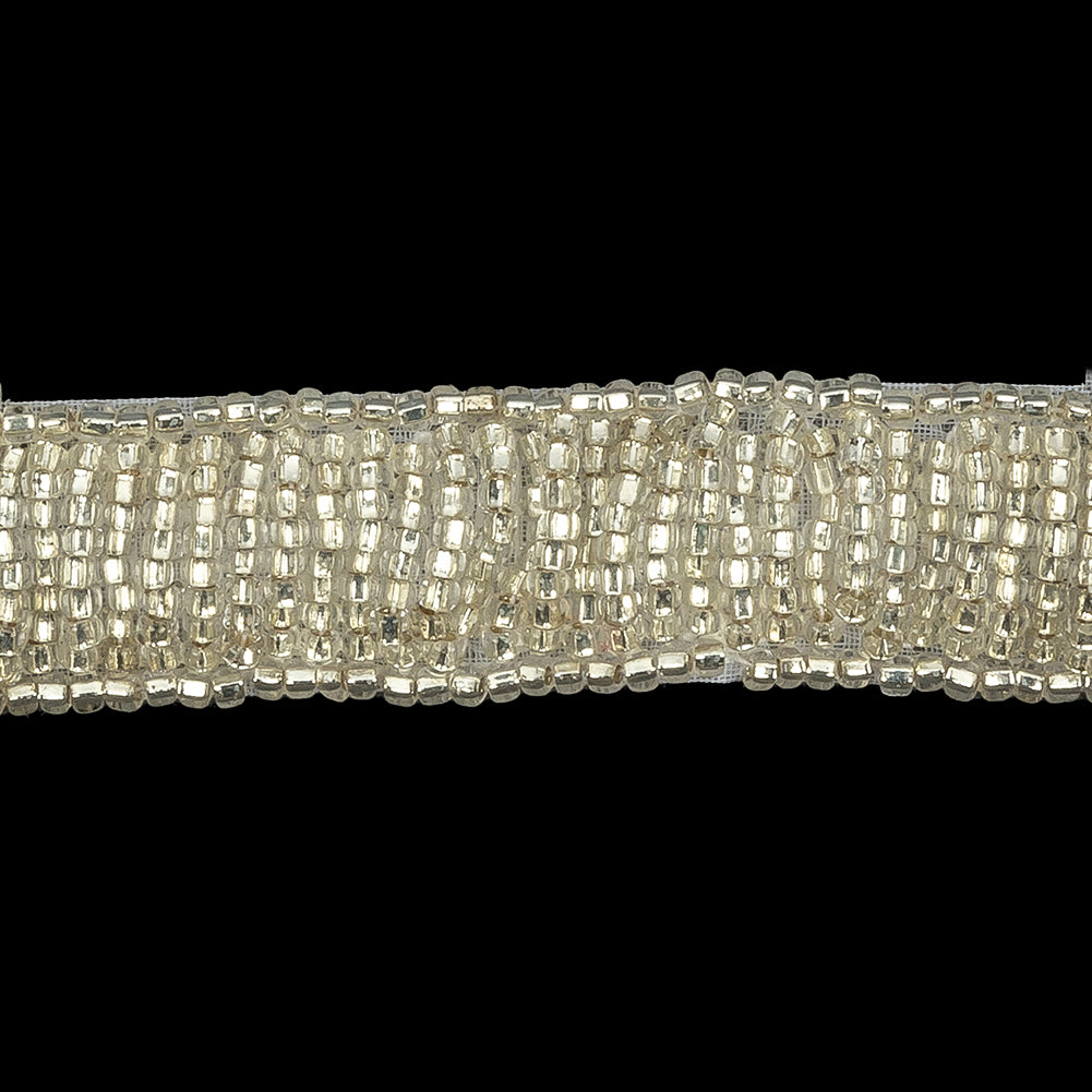 Vintage Silver Rectangular Frame Beaded Applique - 3.25