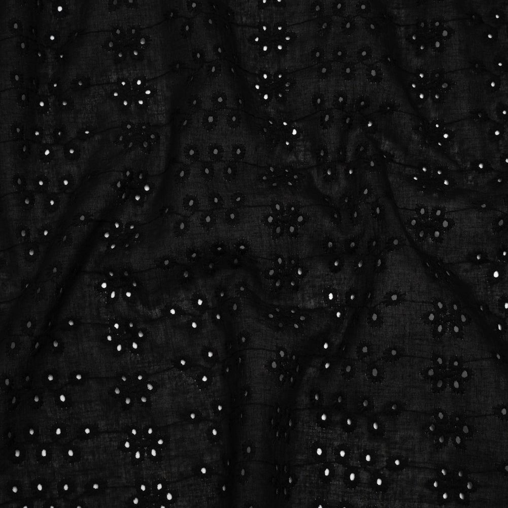 Embroidered Eyelet Cotton Voile - Black Dainty Flower Vines - Naomi Collection - Joann Fabrics