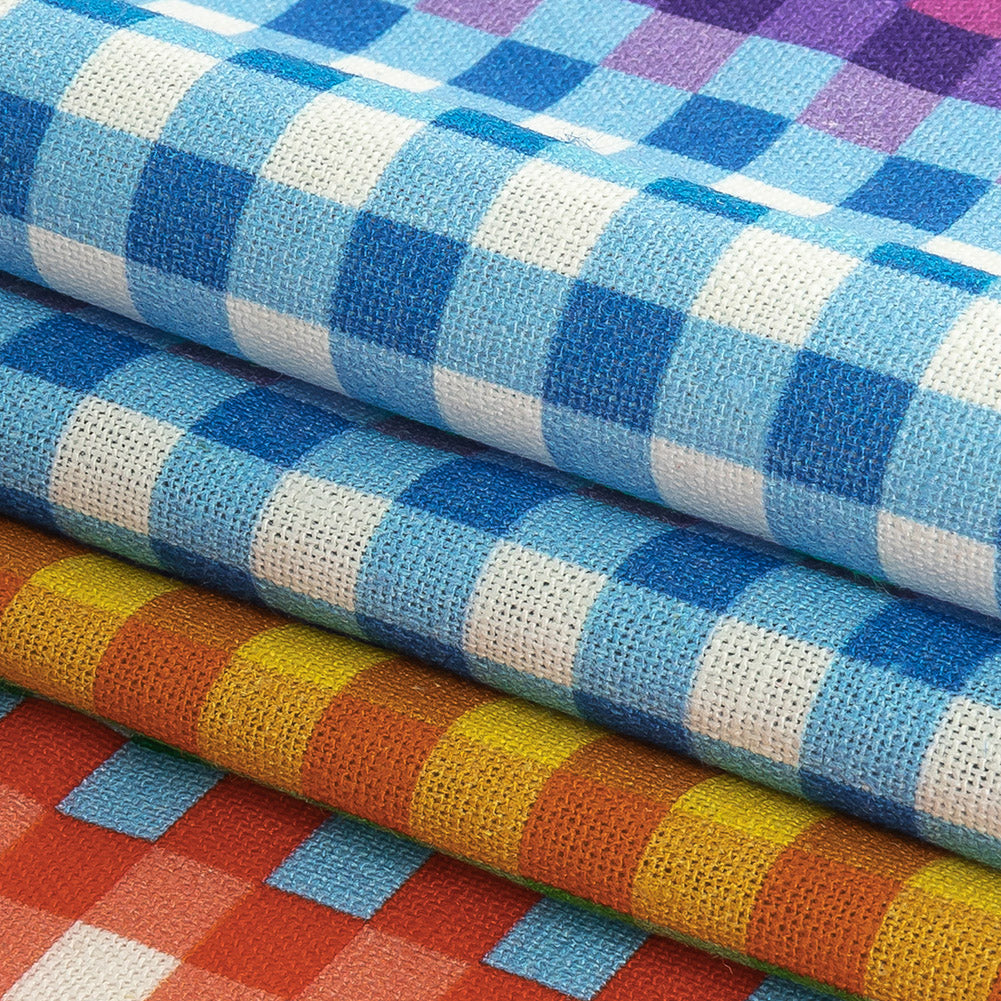 Linen and Rayon Woven - Rainbow Checkers - Picnic Patisserie Print - Mood Exclusive Sugar Collection - Joann Fabrics