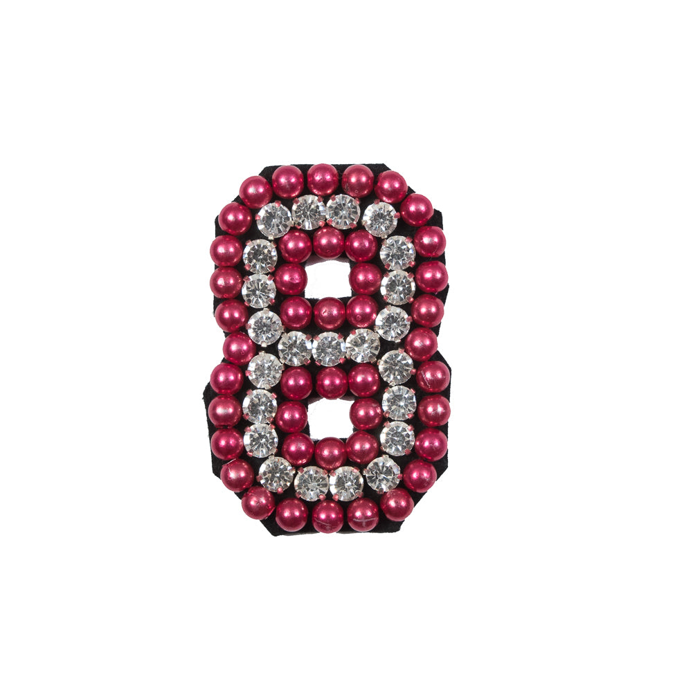 Italian Number 8 Patch with Pink Pearls and Rhinestones- 2.75