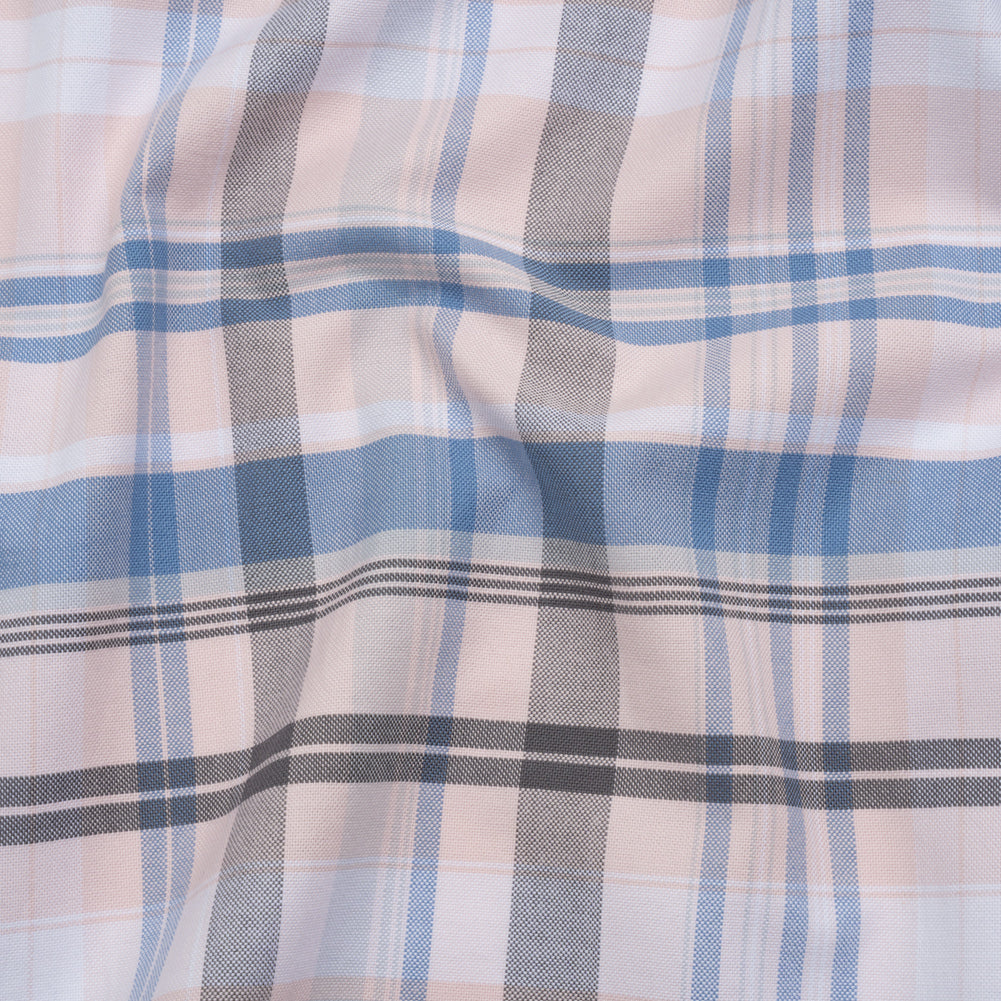 Cotton Oxford Shirting - Pink, Sky Blue and Charcoal Plaid - Deadstock - Joann Fabrics