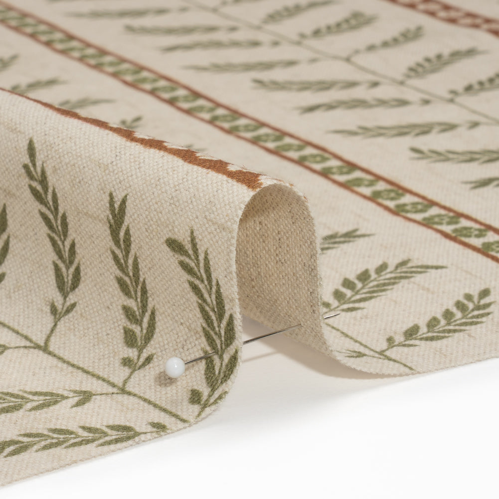 Brushed Cotton and Linen Canvas - Spice Fern Leaves and Flower Stripes - British Imported - Joann Fabrics