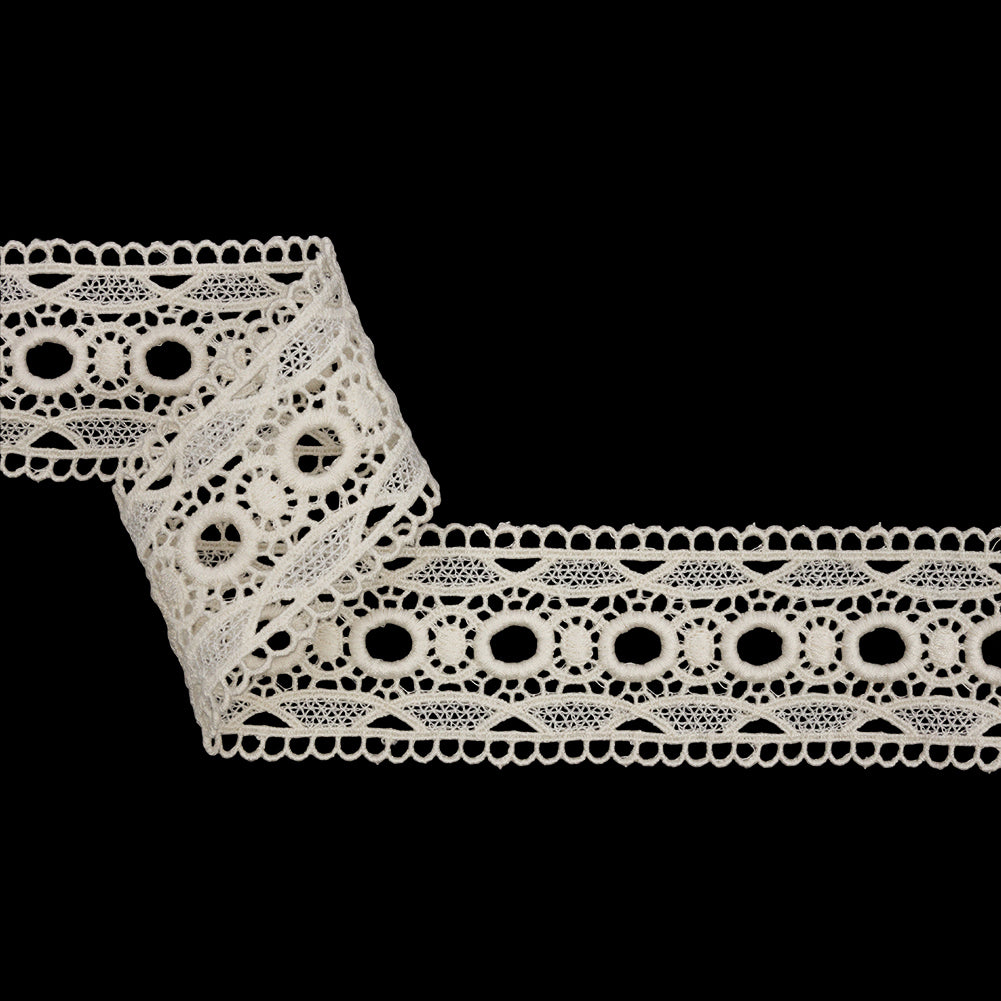 Famous NYC Designer White Circles and Scallops Cotton Venise Lace Trim - 2