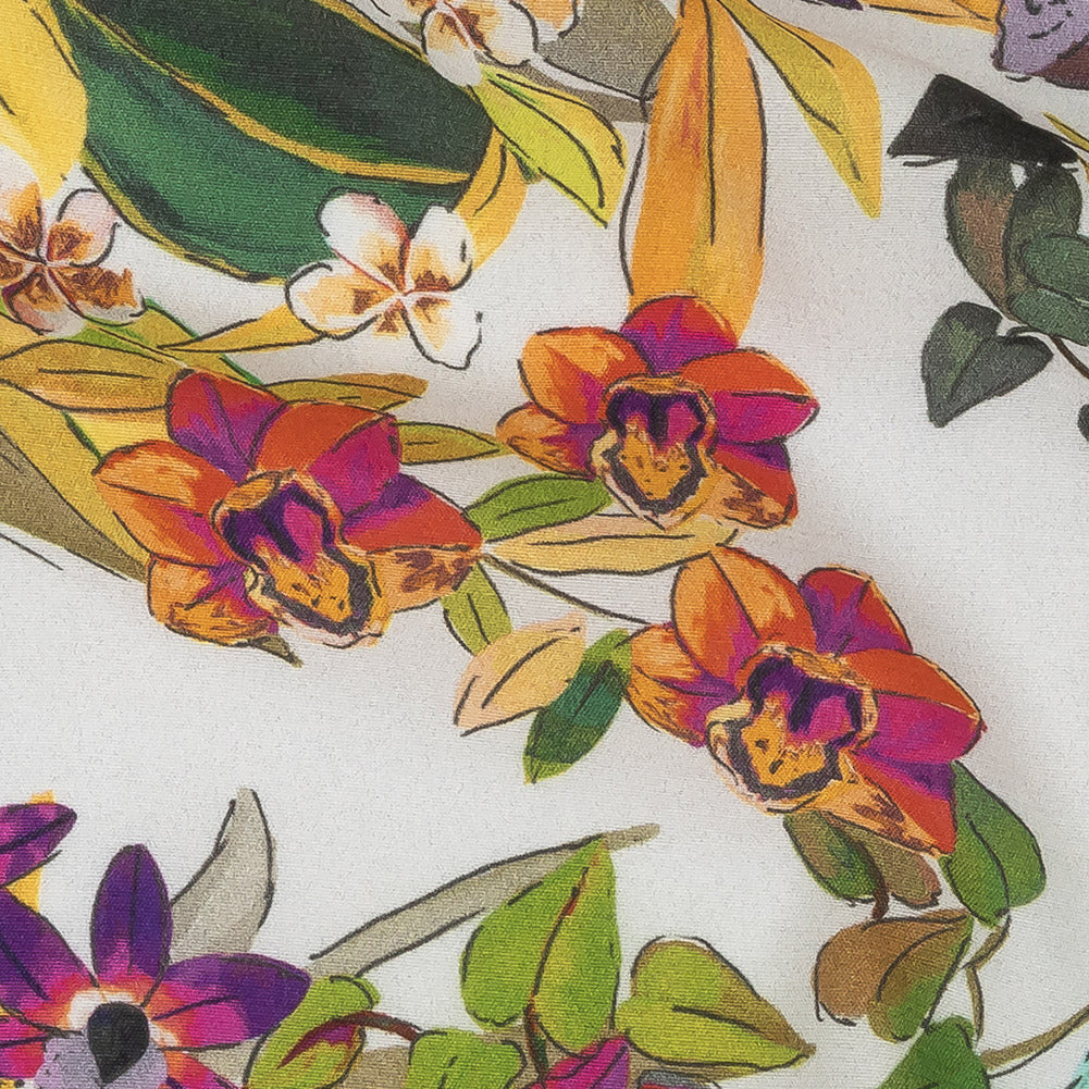 Sustainable Viscose Woven Print - White, Green and Purple Floral - Mood Exclusive Tropics at Twilight - Joann Fabrics