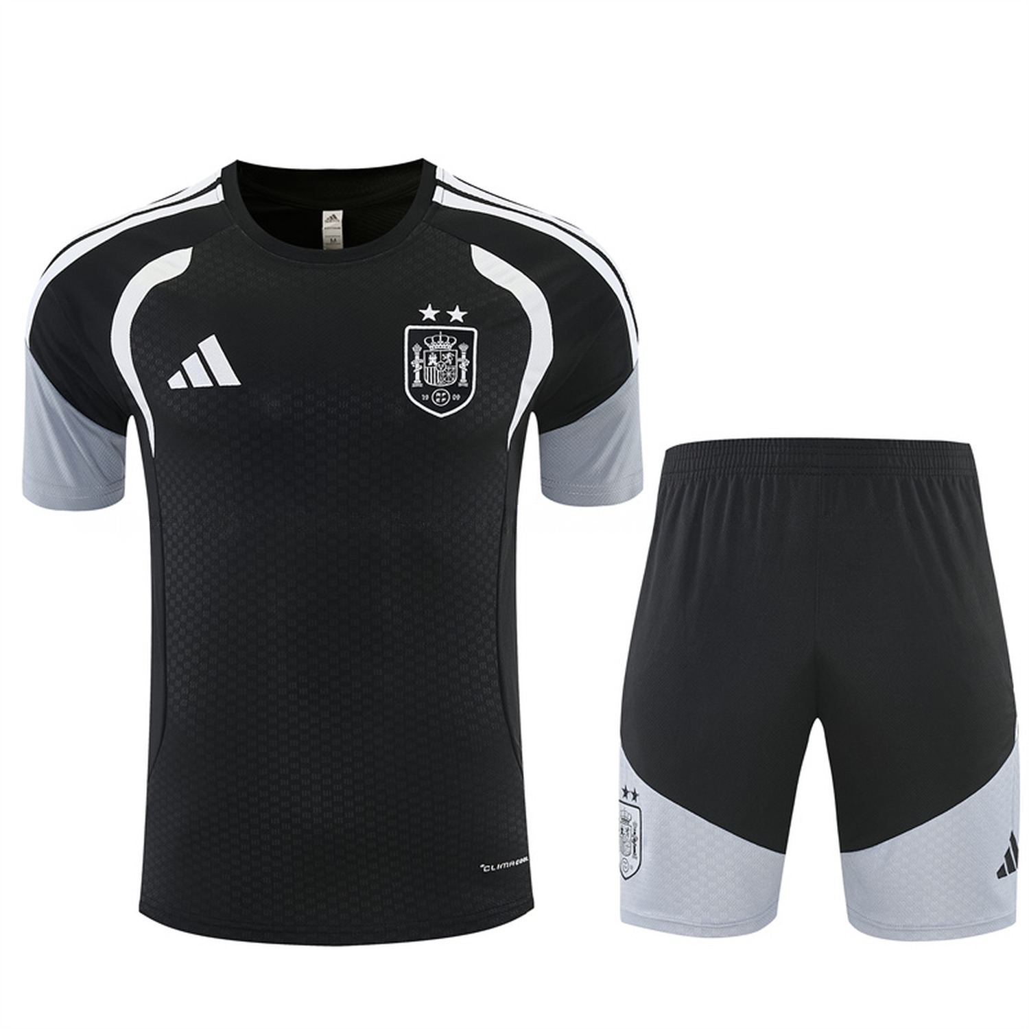 Spain 2026 Two Stars Short-Sleeve Training Set - Black Top & Black Shorts - UnitedFutballJersey