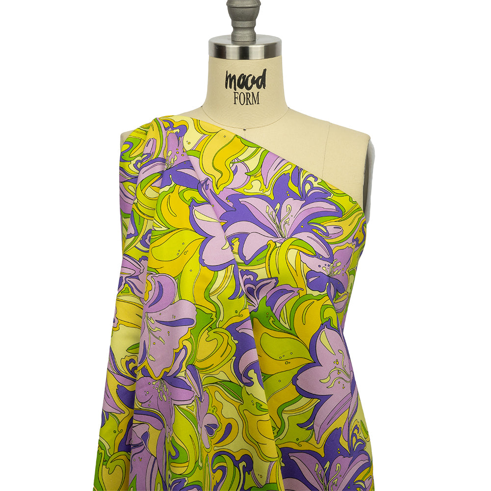 Stretch Cotton Sateen - Purple and Yellow Floral - Far Out Florals Print - Mood Exclusive Groove Collection - Joann Fabrics