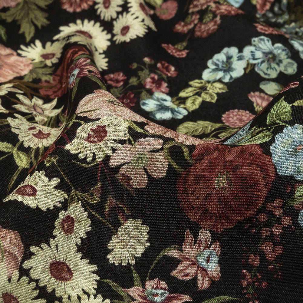 Viscose Crepe Print - Black, Pink and Sky Blue Floral - Mood Exclusive Highgrove - Joann Fabrics