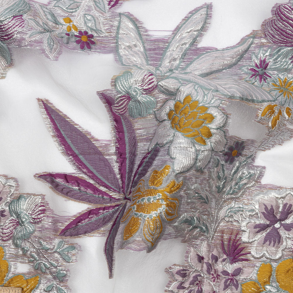 Metallic Plum, Gray Green and Goldenrod Floral Luxury Burnout Brocade - Joann Fabrics