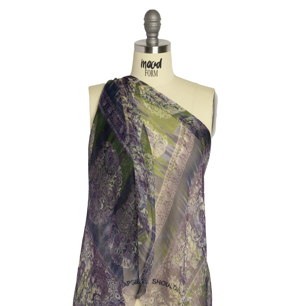 Eggplant, Olive and Plum Decorated Stripes Crinkled Silk Chiffon - Joann Fabrics