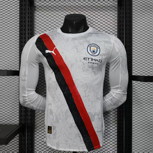 2025/2026 Long Sleeve Player Version Manchester City KidSuper Joint Edition White Football Shirt 1:1 Thai Quality