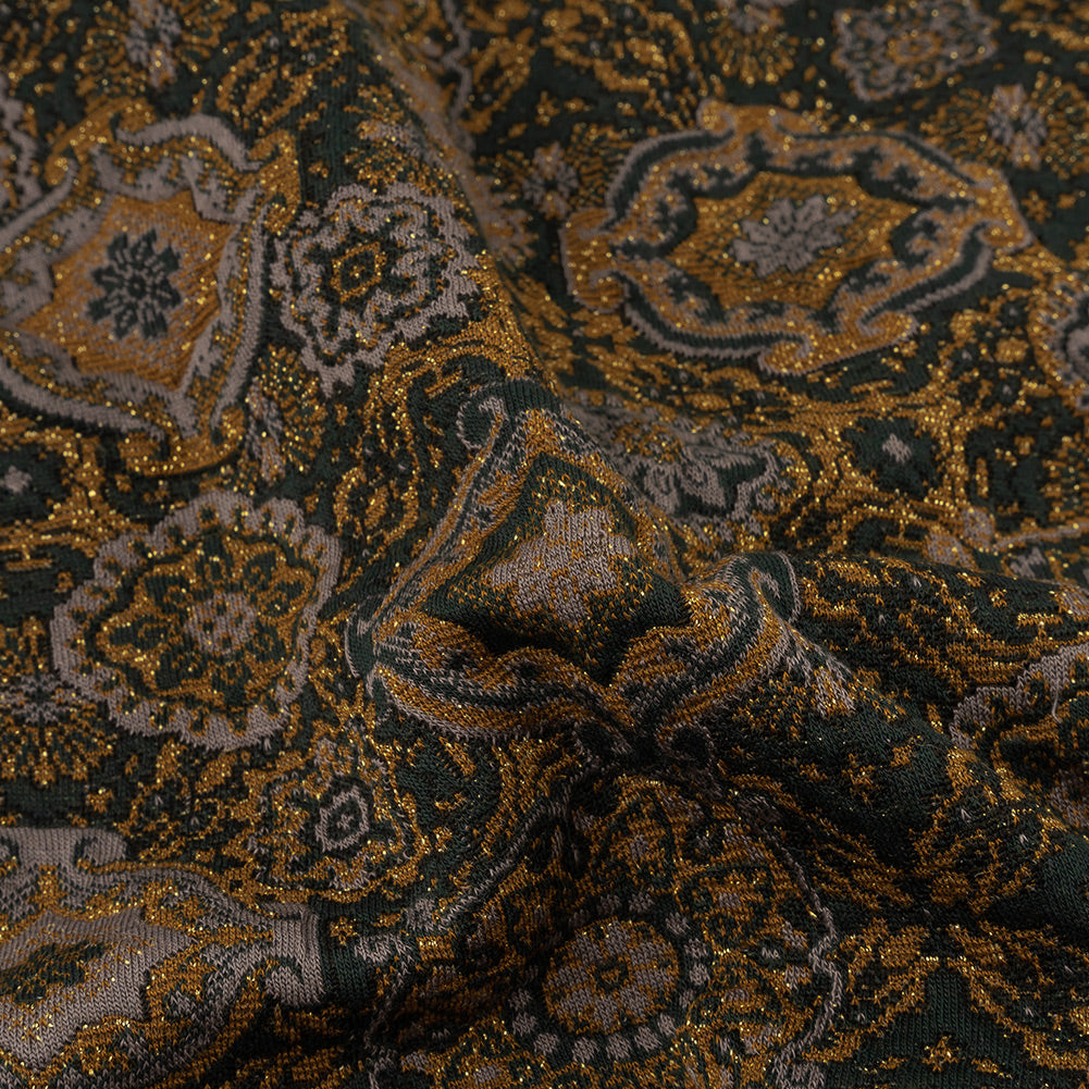 Scarab, Gray and Gold Metallic Medallions Cotton and Polyester Jacquard Knit - Joann Fabrics