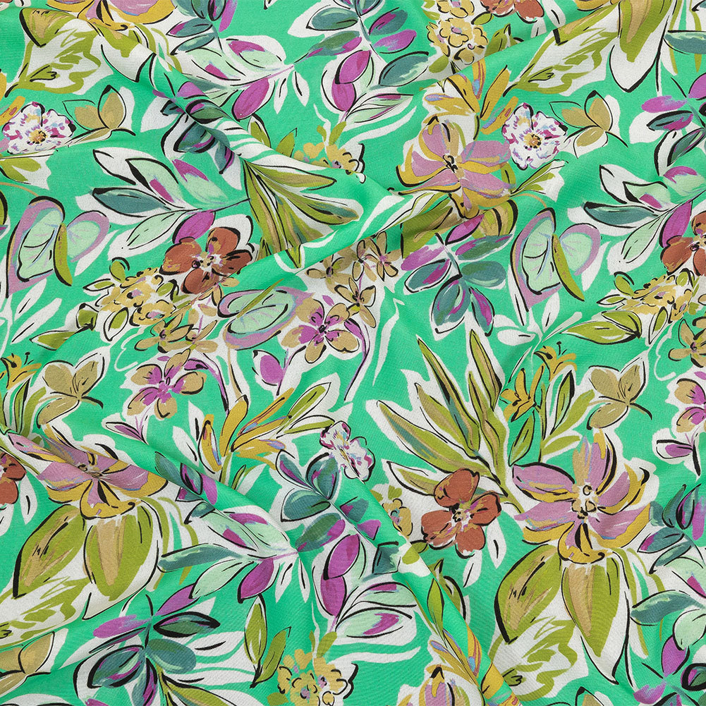 Sustainable Viscose Woven Print - Mint, Purple and Yellow Floral - Mood Exclusive Greenhouse Gala - Joann Fabrics