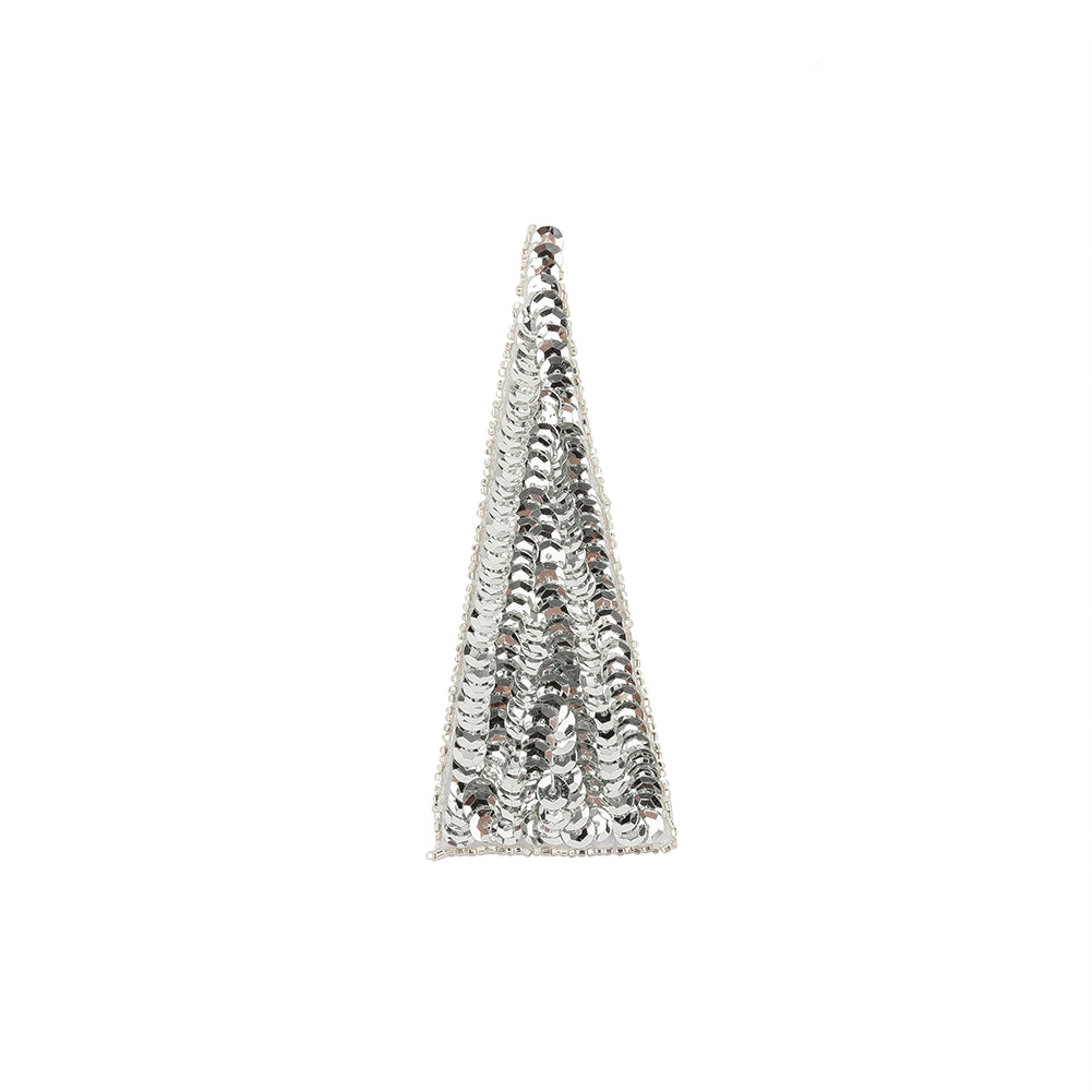 Vintage Disco Ball Silver Sequins and Beads Triangle Applique - 4.875