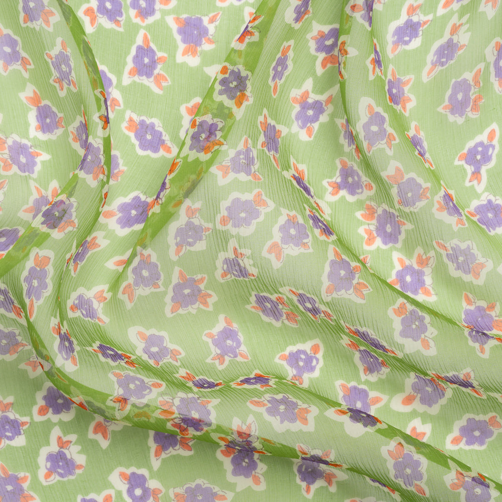 Green, Purple and Orange Little Flowers Crinkled Silk Chiffon - Joann Fabrics