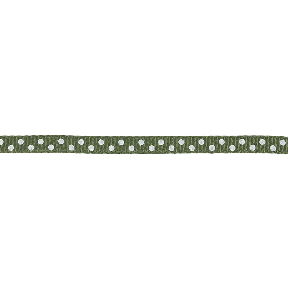 Pesto and White Polka Dots Grosgrain Ribbon - 0.25