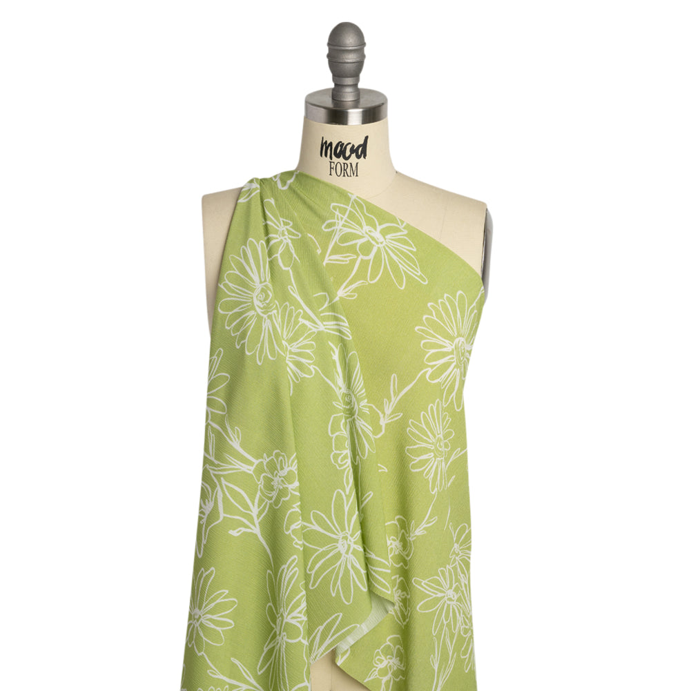 Mood Exclusive Lime Doodling Daisies Crinkled Gauzy Viscose Crepe - Joann Fabrics