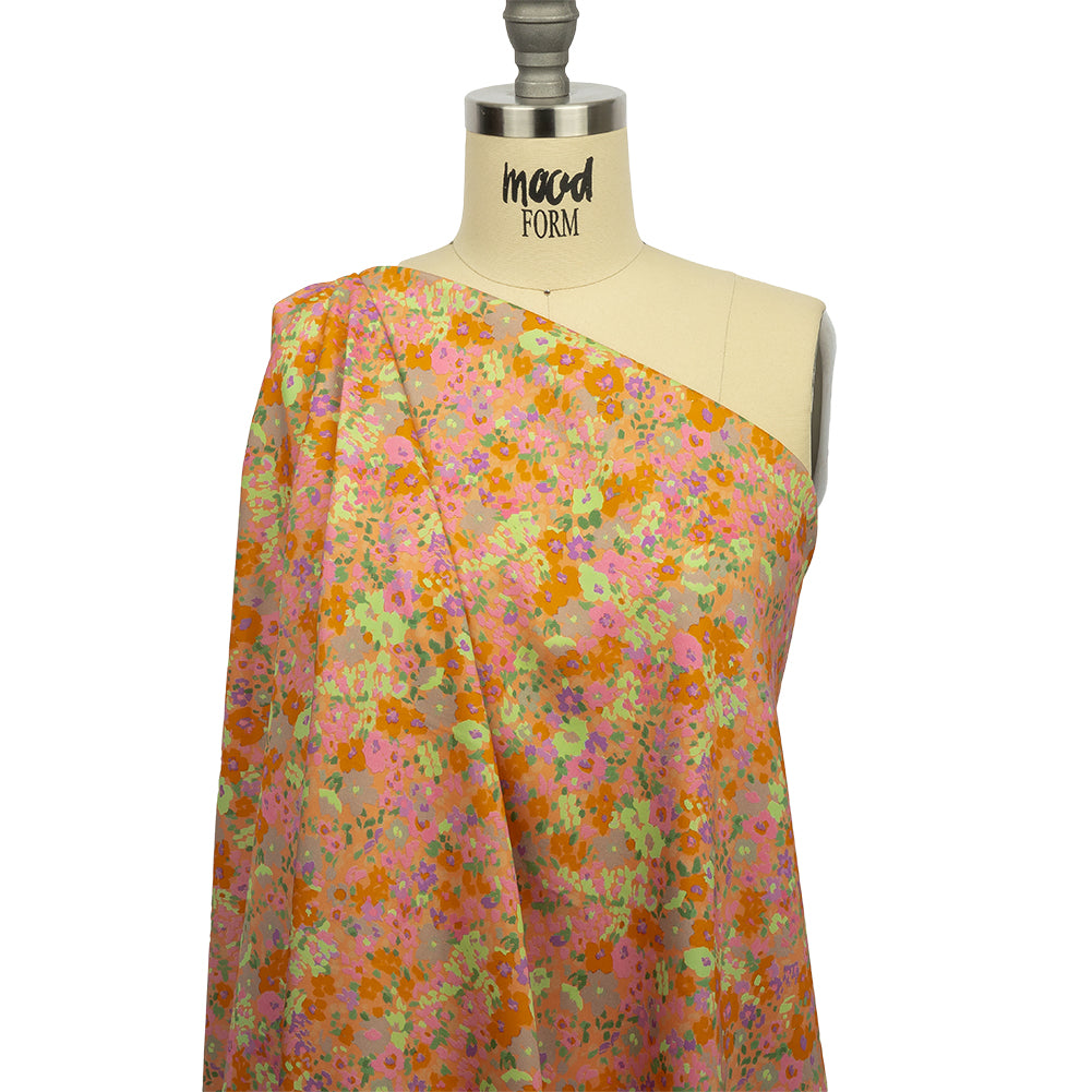 Stretch Cotton and Viscose Sateen Print - Pink and Orange Floral - Mood Exclusive Sunburst - Joann Fabrics