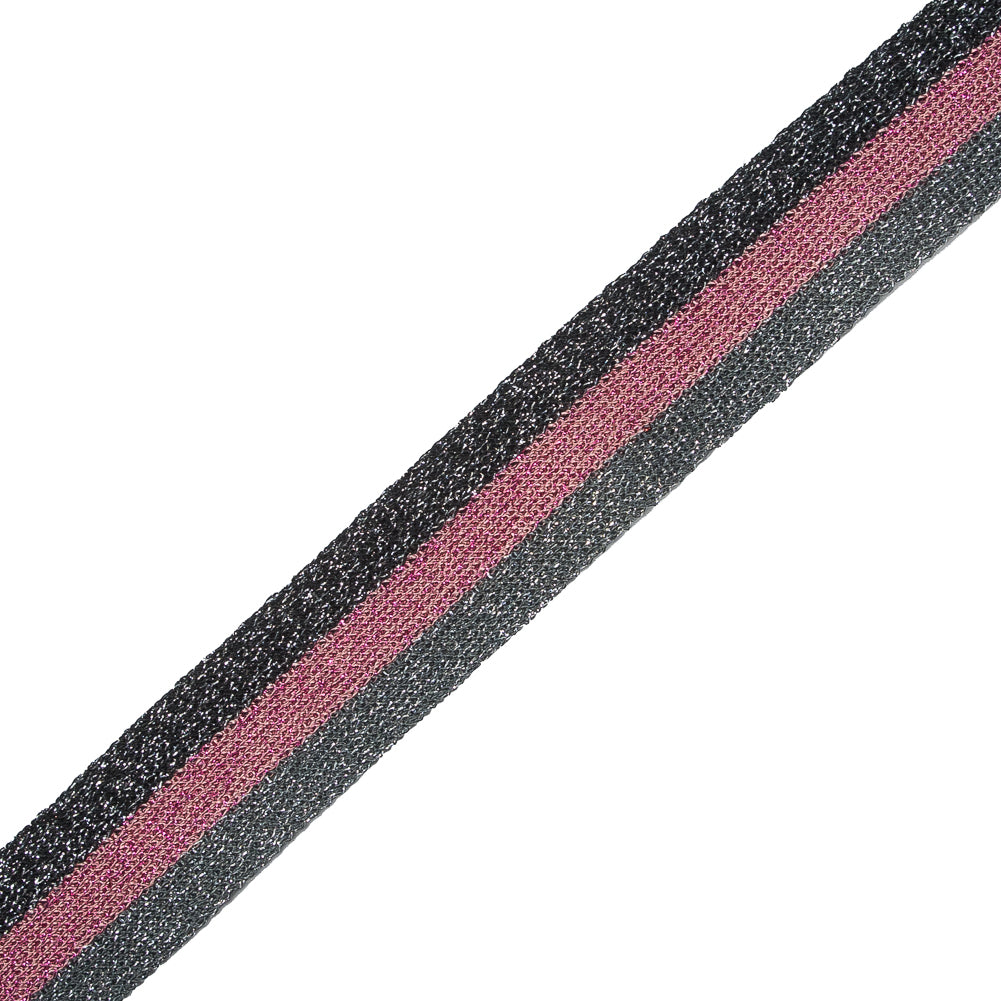 Black/Silver/Pink Lurex Knit Trim - 1.25