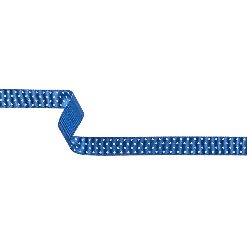 Deep Ultramarine and White Polka Dots Grosgrain Ribbon - 0.625