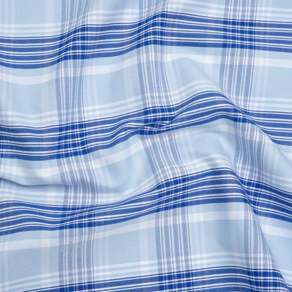 Cotton Oxford Shirting - Sky and Cobalt Blue Plaid - Deadstock - Joann Fabrics