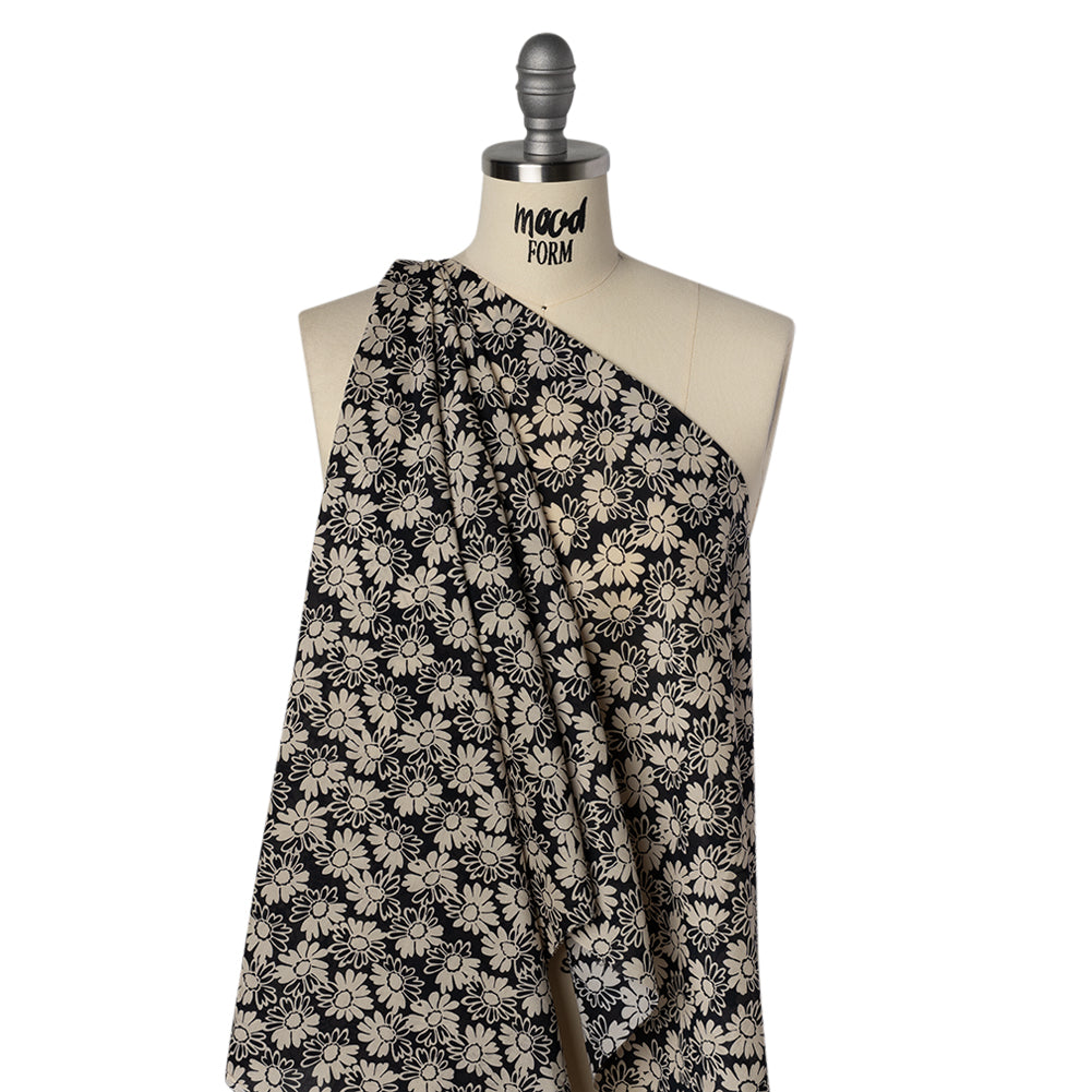 Silk and Cotton Voile Print - Cream and Black Floral - Deadstock - Joann Fabrics