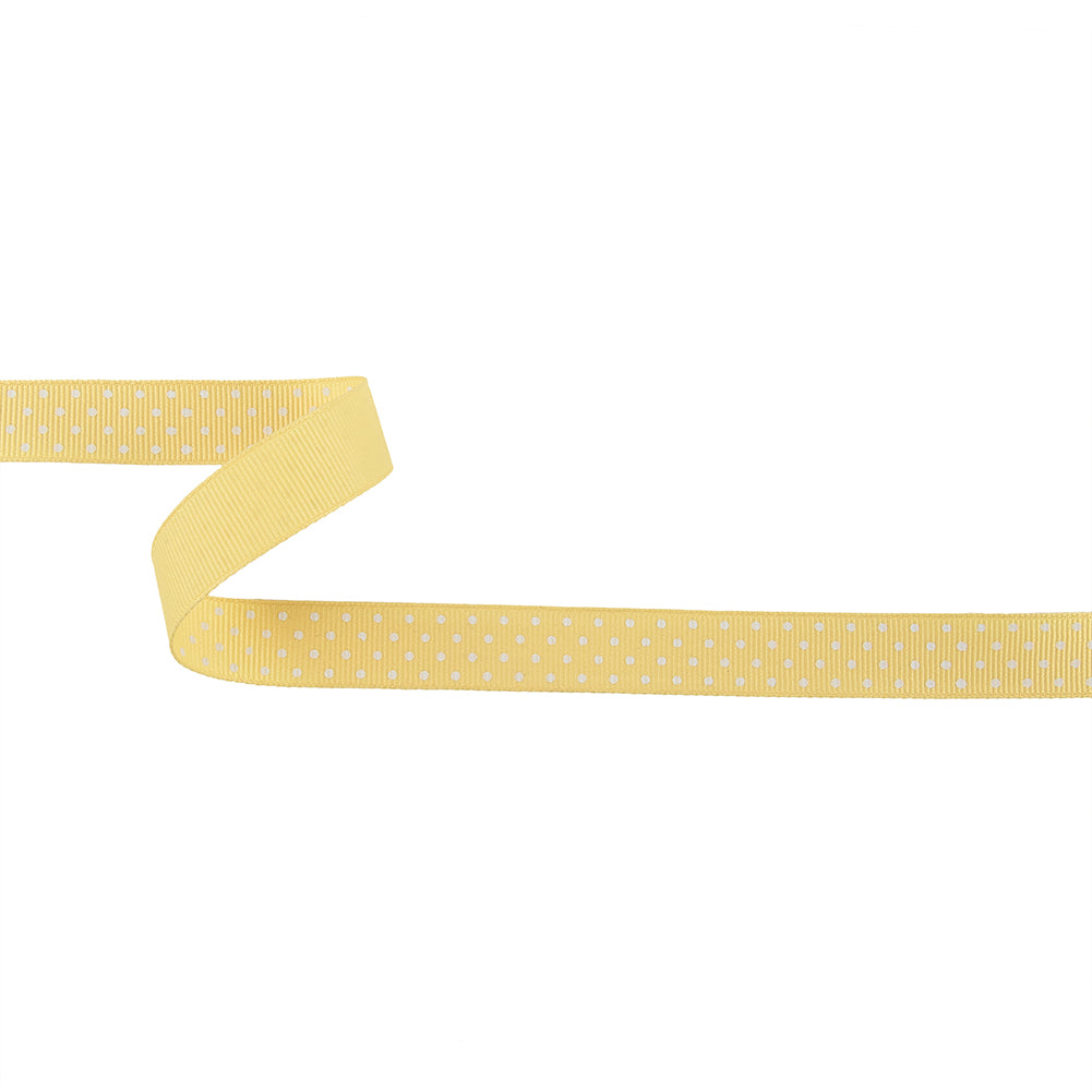 Pale Banana and White Polka Dots Grosgrain Ribbon - 0.625