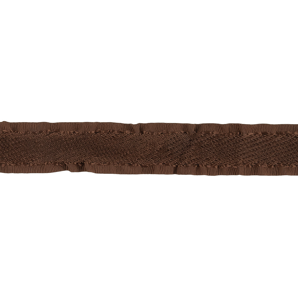 Brown Twill Ribbon with Ruffled Grosgrain Borders - 0.625