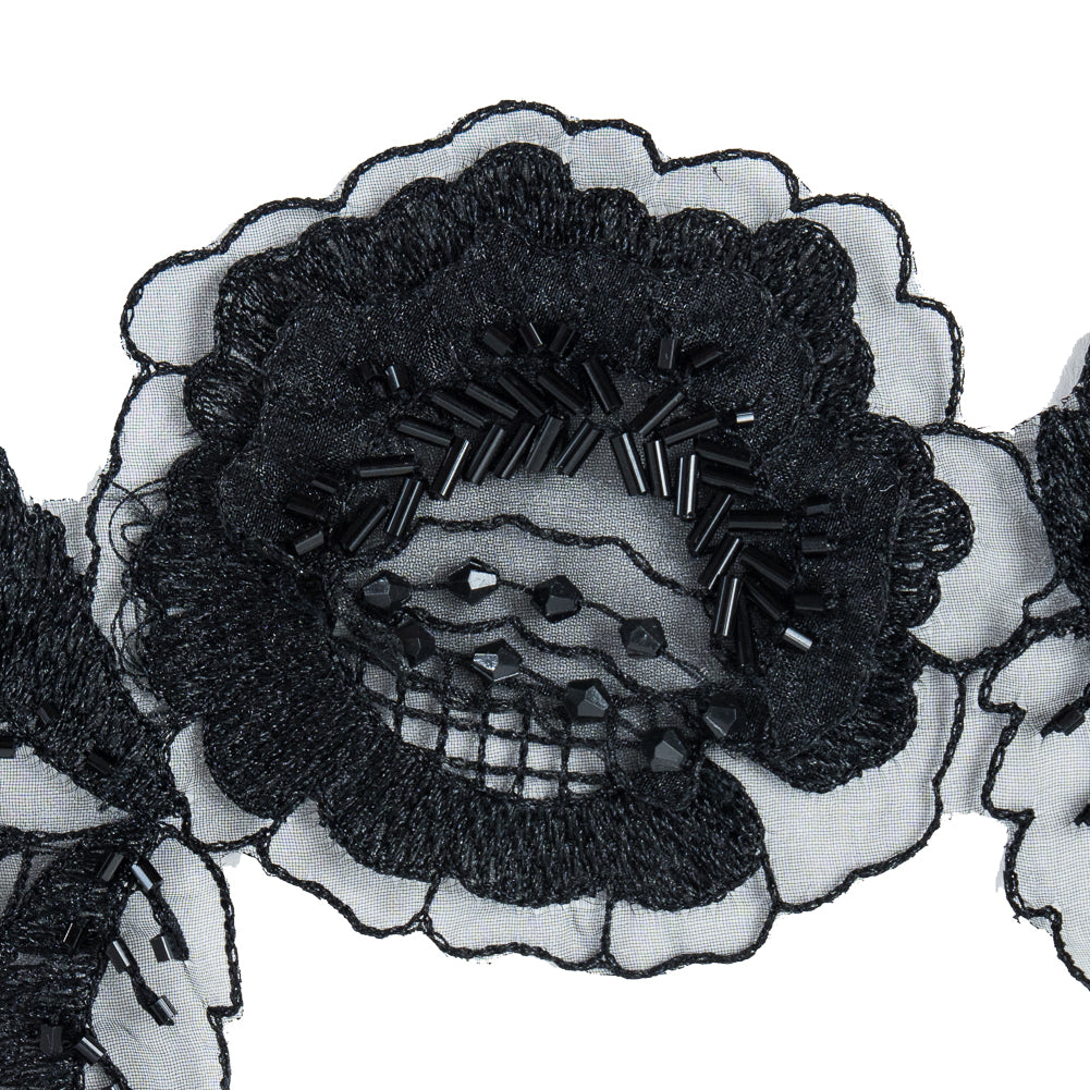 Black Organza Flower with Beads & Embroidery - 4