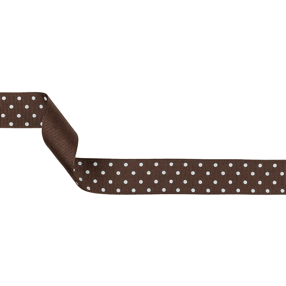 Chestnut and White Polka Dots Grosgrain Ribbon - 1