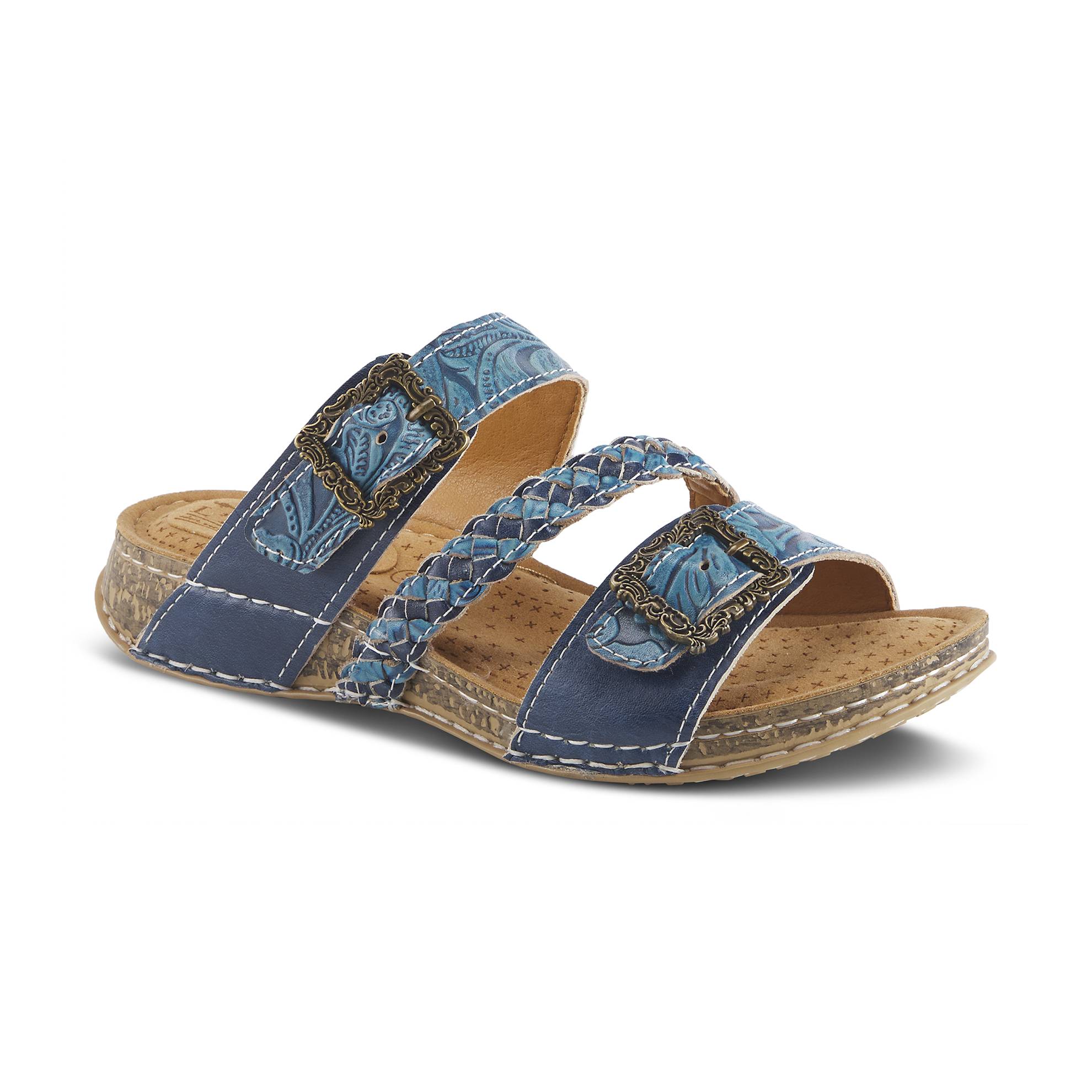 Embossed Buckled Slide Sandals from L’Artiste by Spring Step® - Northstyle Catalog