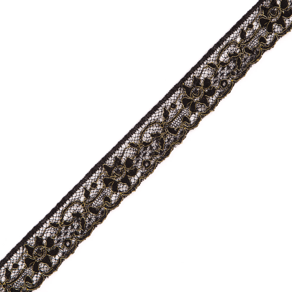 Black and Gold Corded Lace Trimming - 1