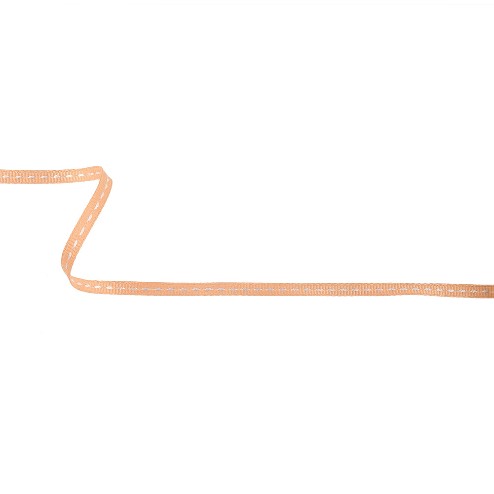 Peach Grosgrain Ribbon with Lucent White Stitching - 0.25
