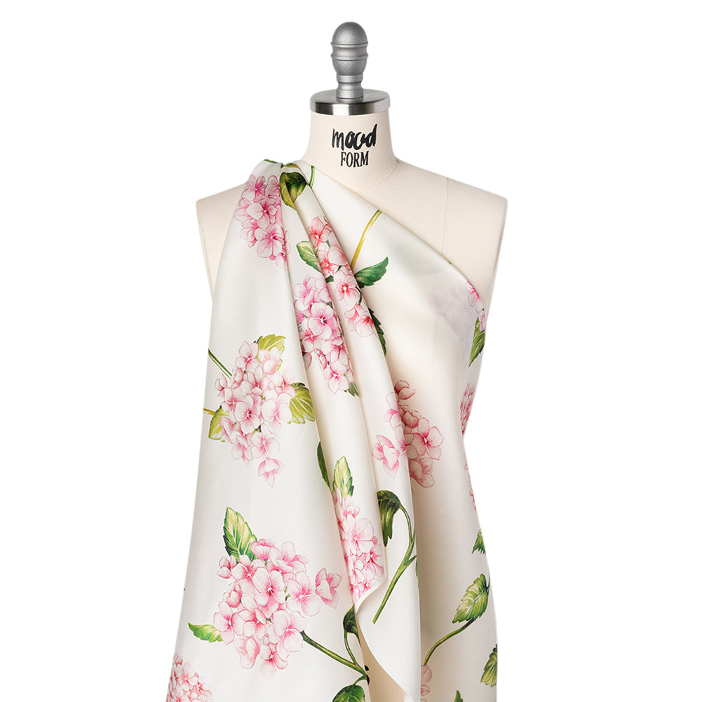 Heavy Silk Satin-Faced Organza, Made in Italy - White, Pink and Green Hydrangeas - Joann Fabrics