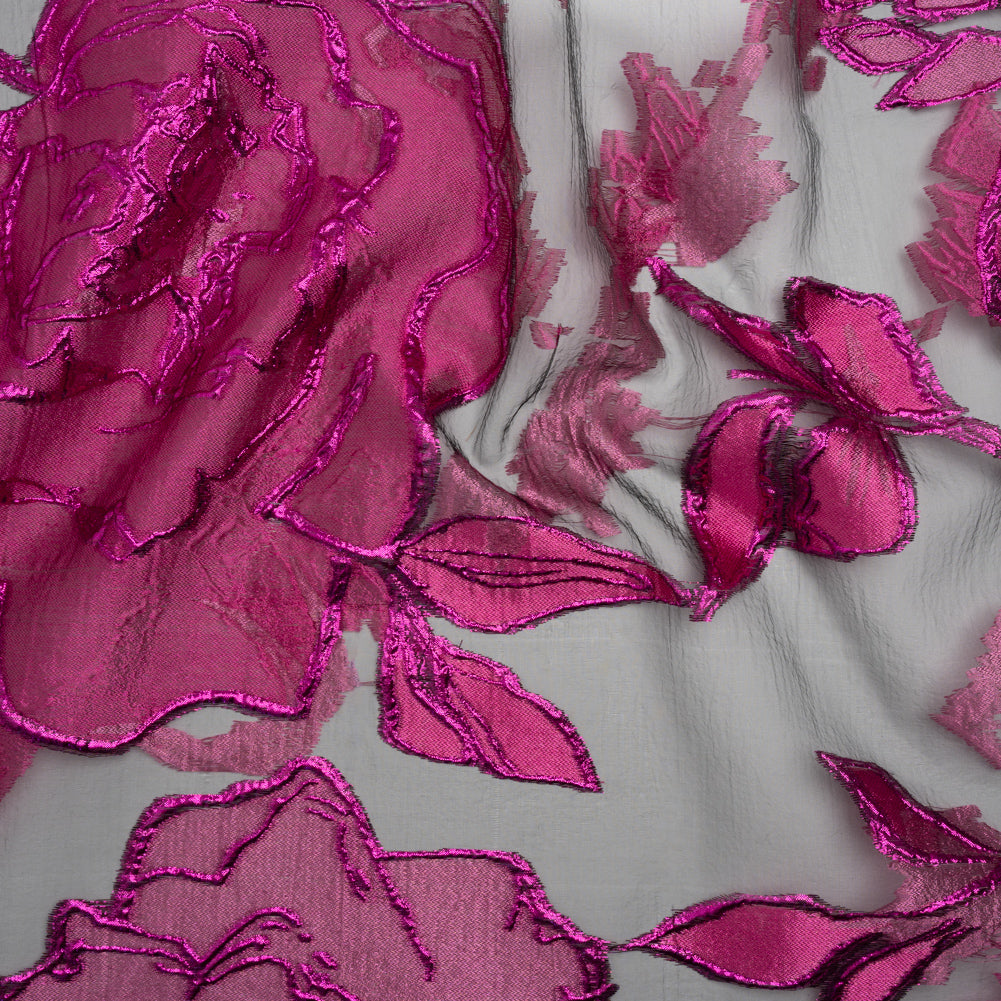 Metallic Burnout Brocade - Hot Pink, Black and Magenta Roses and Hyacinths - Joann Fabrics