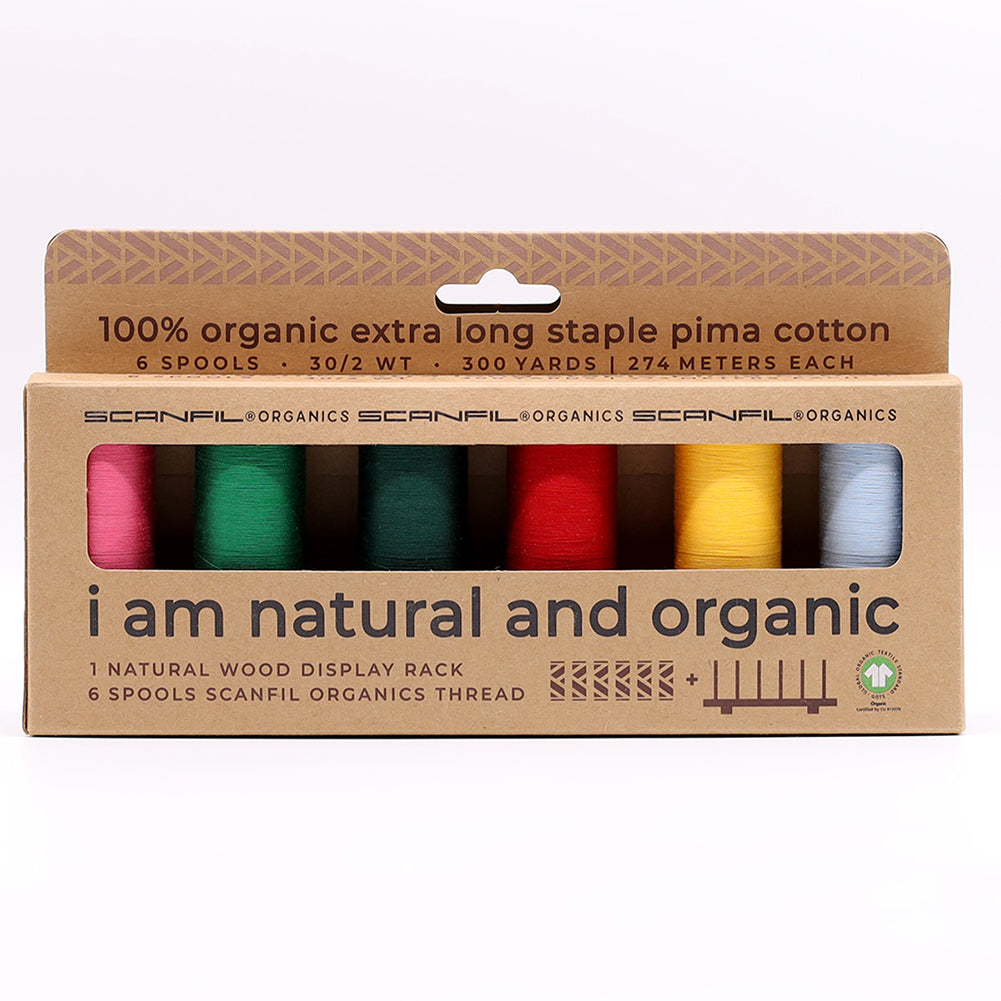 SCANFIL® 30wt Organic Pima Cotton Thread Set - 6ct 300yd Spools & Wood Rack - Trendy Holiday - Joann Fabrics