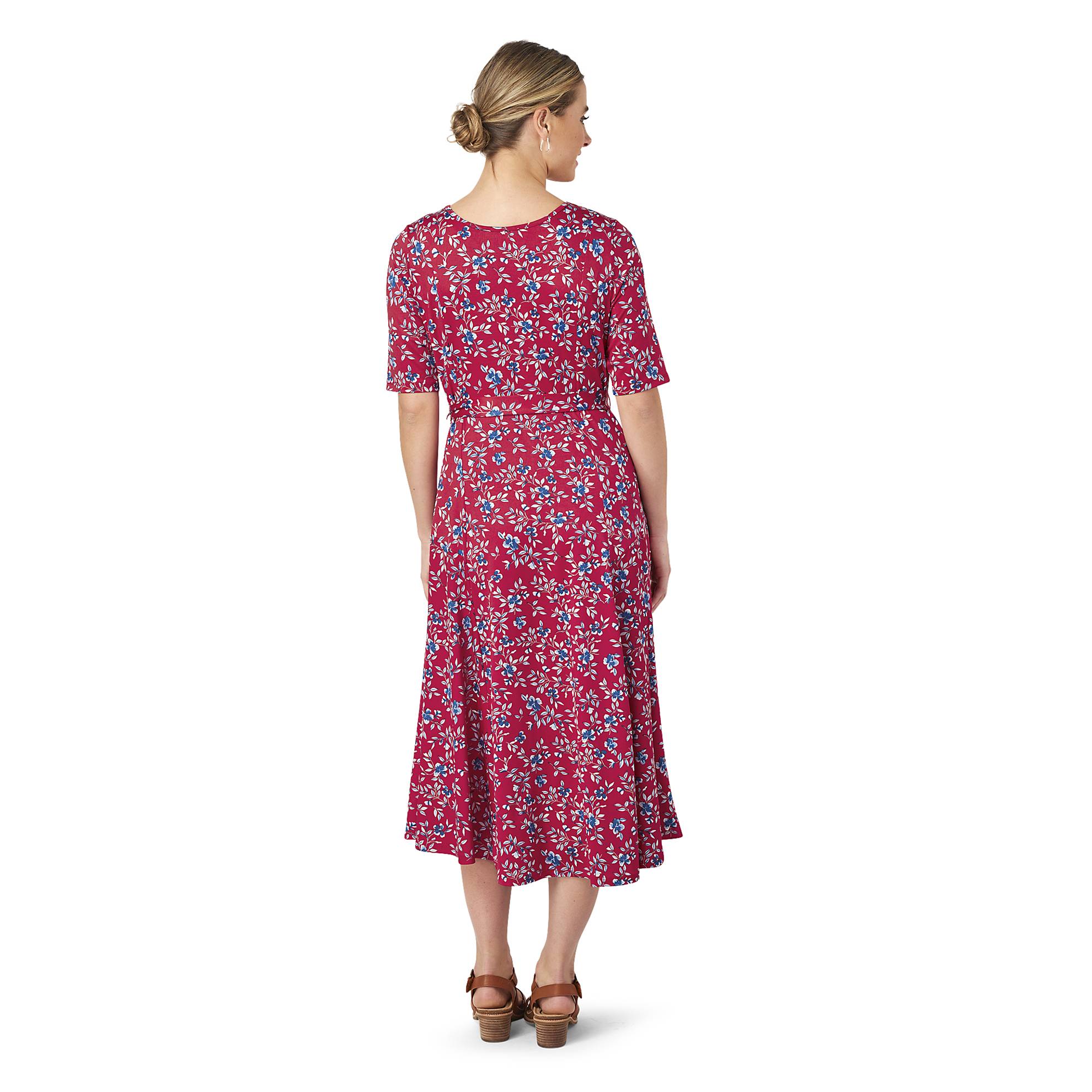 Leafy Floral Knit Dress, Elbow Sleeves, Removable Sash - Northstyle Catalog