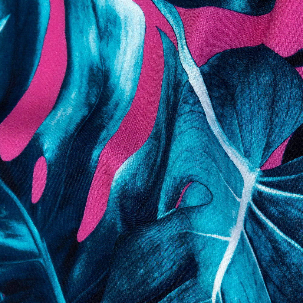 Magenta and Teal Foliage Caye UV Protective Compression Swimwear Tricot with Aloe Vera Microcapsules - Joann Fabrics