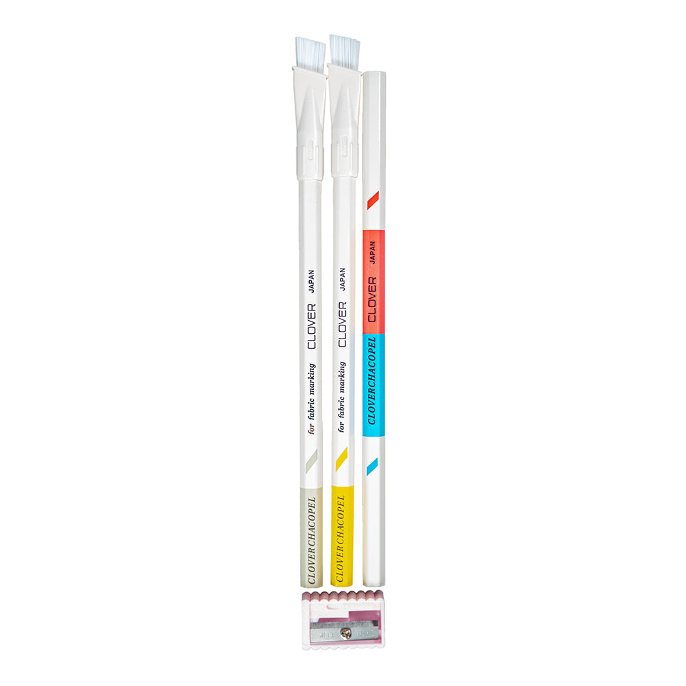 Clover Chacopel Fabric Pencils - Fine - Pink and Blue, White, Yellow and Sharpener Set - Joann Fabrics