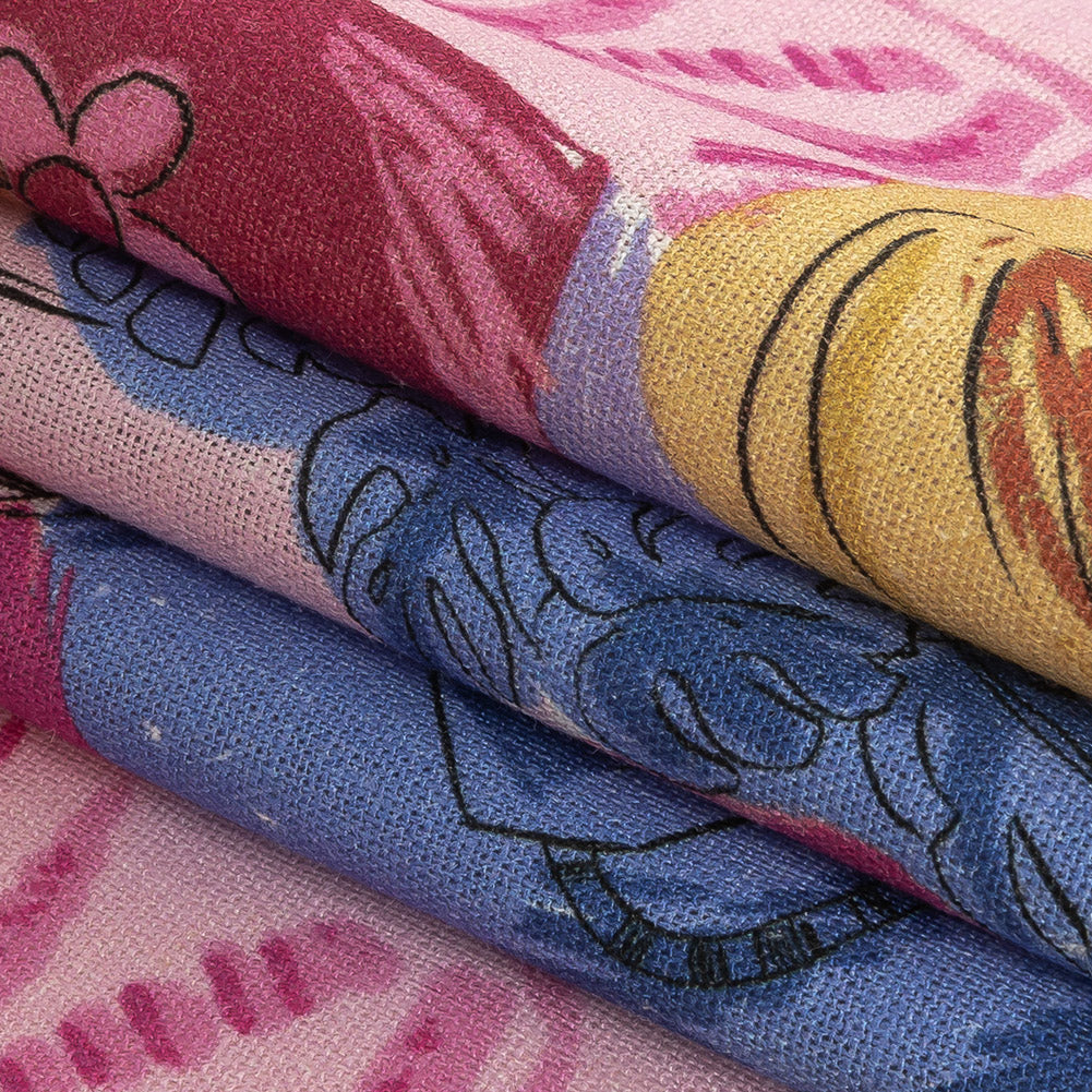 Linen and Rayon Woven - Rainbow Self Care Illustrations - Eating Bon Bons Print - Mood Exclusive Sugar Collection - Joann Fabrics