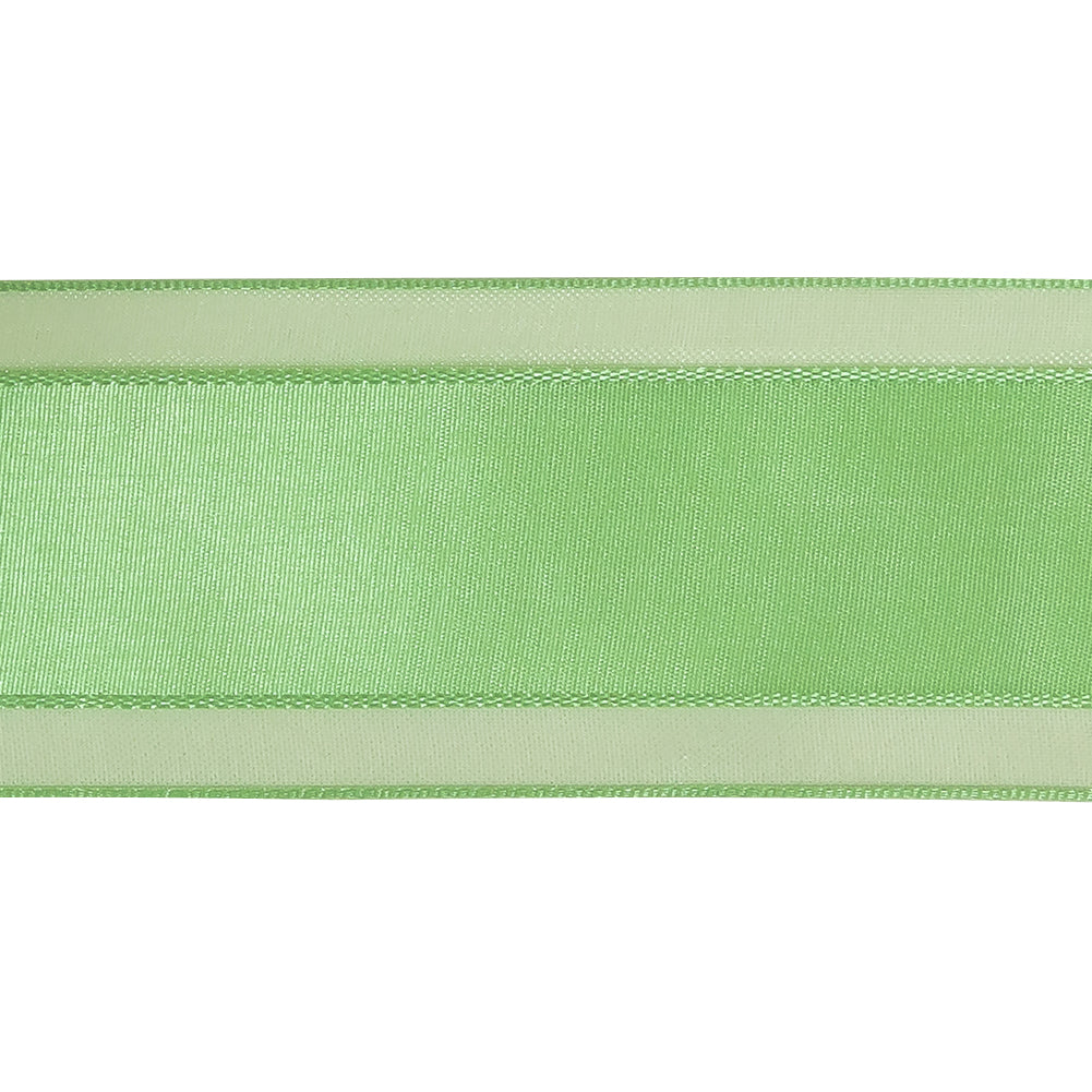 Patina Green Woven Ribbon with Sheer Organza Borders - 1.5