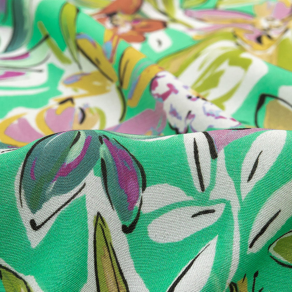 Sustainable Viscose Woven Print - Mint, Purple and Yellow Floral - Mood Exclusive Greenhouse Gala - Joann Fabrics