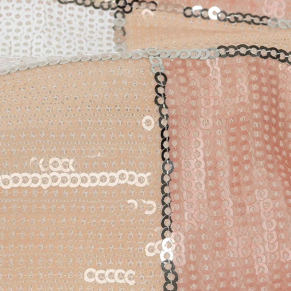 Italian Seashell Pink, Beige and White Baby Sequin Squares on White Mesh - Joann Fabrics
