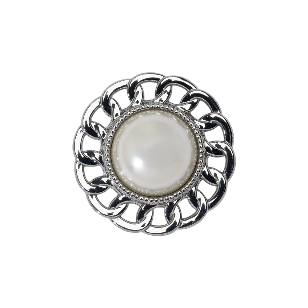 Chain Petal Floral Shank Back Button with Pearl Center - 36L/23mm - Nickel and White - Joann Fabrics