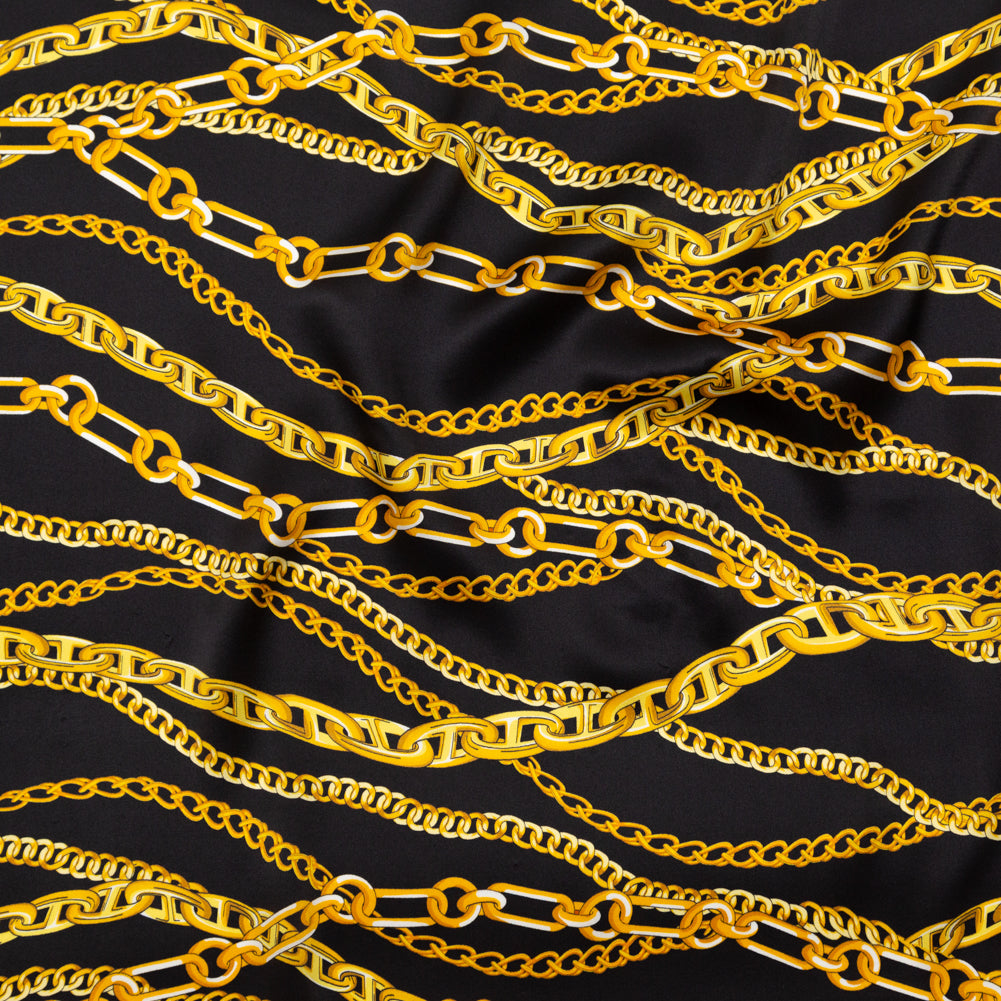 Mood Exclusive Italian Black Bean and Gold Chains Digitally Printed Silk Charmeuse - Joann Fabrics