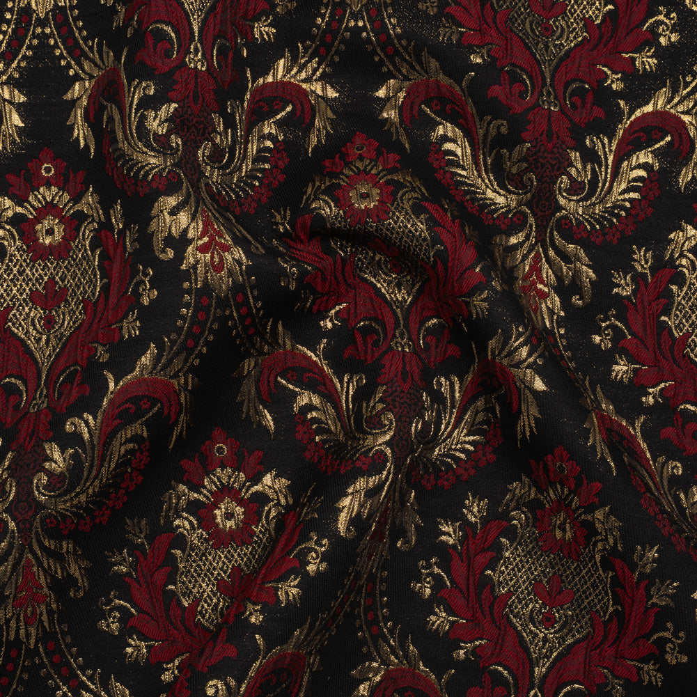 Metallic Polyester and Cotton Brocade - Dark Red, Gold and Black Damask - Designer Deadstock - Joann Fabrics