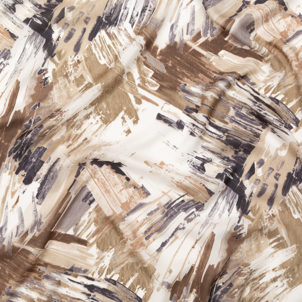 Crockery and Dark Navy Abstract Satin-Faced Silk Chiffon - Joann Fabrics