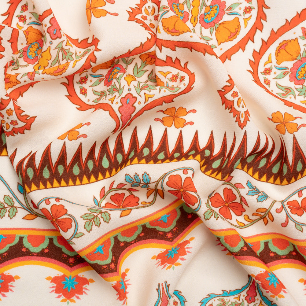 Viscose Crepe Panel - Orange Orante Floral - Mood Exclusive Tea Kettle Treats - Joann Fabrics