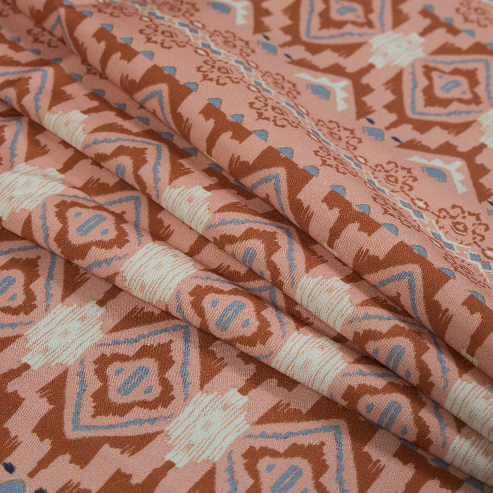 Stretch Cotton Sateen - Peach and Red Geometric Stripes - Wisdom of Empathy Print - Mood Exclusive Key Largo Collection - Joann Fabrics