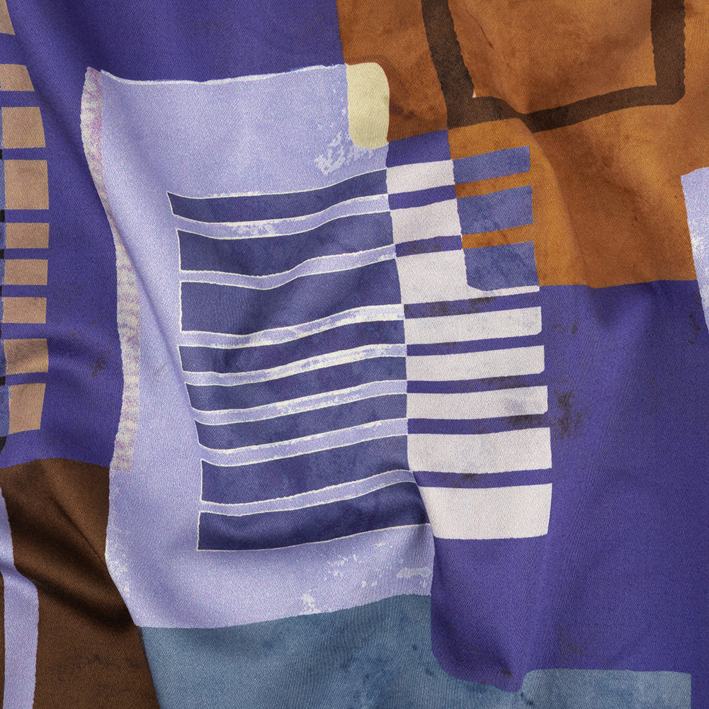 Stretch Cotton Sateen Panel - Purple and Brown Painterly Geometric - Around the Block Print - Mood Exclusive Wisteria Collection - Joann Fabrics