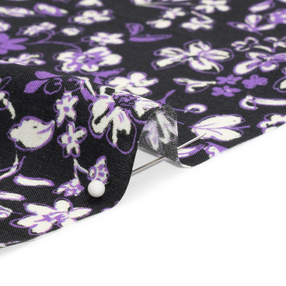 Sustainable Viscose Woven Print - Purple and Black Floral - Mood Exclusive Wicked Wildflowers - Joann Fabrics